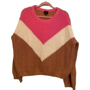 Lumiere Tan and Pink Chevron Cable Knit Sweater Size M